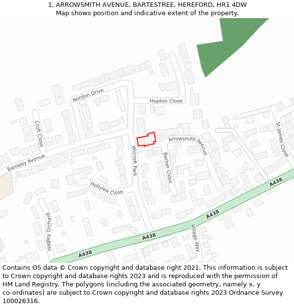 1, ARROWSMITH AVENUE, BARTESTREE, HEREFORD, HR1 4DW: Location map and indicative extent of plot