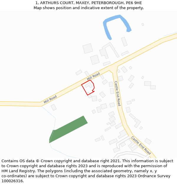 1, ARTHURS COURT, MAXEY, PETERBOROUGH, PE6 9HE: Location map and indicative extent of plot