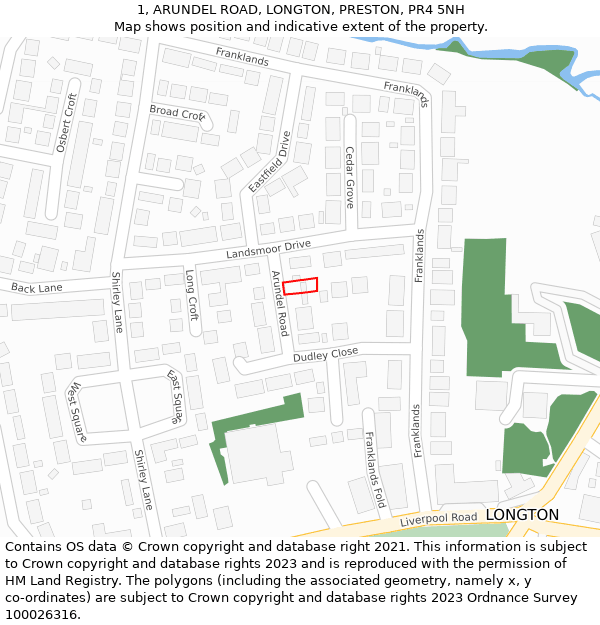 1, ARUNDEL ROAD, LONGTON, PRESTON, PR4 5NH: Location map and indicative extent of plot