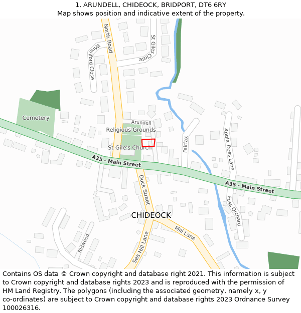 1, ARUNDELL, CHIDEOCK, BRIDPORT, DT6 6RY: Location map and indicative extent of plot