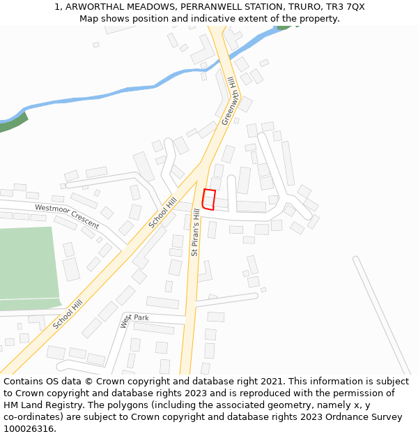 1, ARWORTHAL MEADOWS, PERRANWELL STATION, TRURO, TR3 7QX: Location map and indicative extent of plot