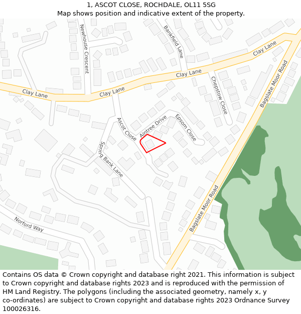 1, ASCOT CLOSE, ROCHDALE, OL11 5SG: Location map and indicative extent of plot