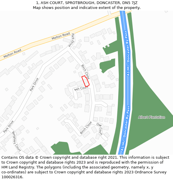 1, ASH COURT, SPROTBROUGH, DONCASTER, DN5 7JZ: Location map and indicative extent of plot