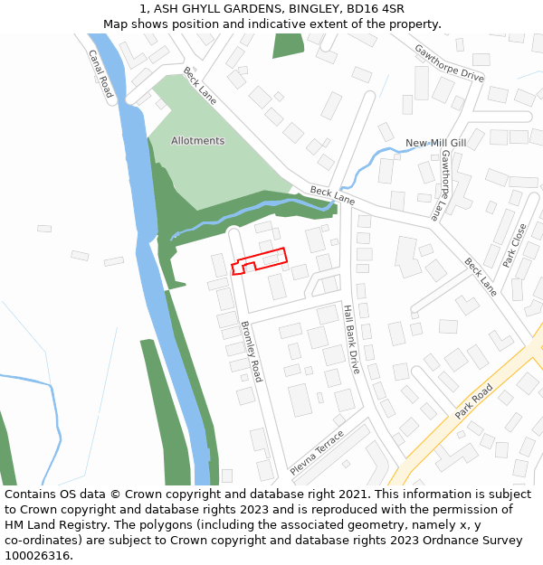 1, ASH GHYLL GARDENS, BINGLEY, BD16 4SR: Location map and indicative extent of plot