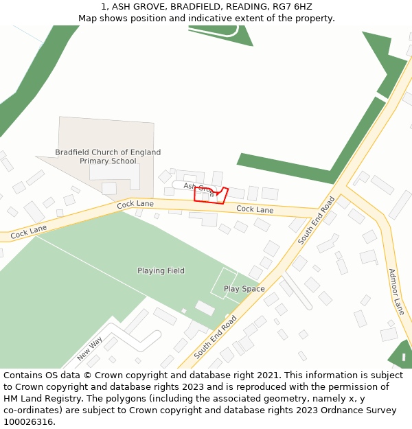 1, ASH GROVE, BRADFIELD, READING, RG7 6HZ: Location map and indicative extent of plot