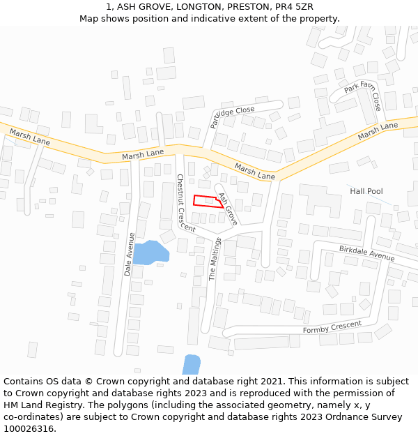 1, ASH GROVE, LONGTON, PRESTON, PR4 5ZR: Location map and indicative extent of plot