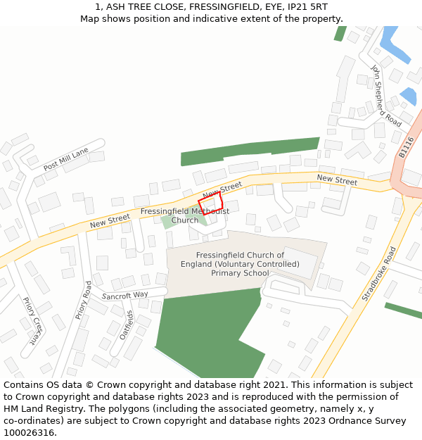 1, ASH TREE CLOSE, FRESSINGFIELD, EYE, IP21 5RT: Location map and indicative extent of plot