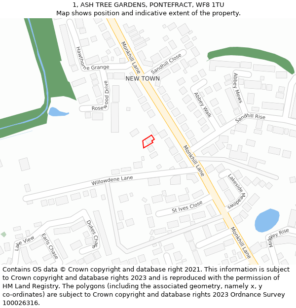 1, ASH TREE GARDENS, PONTEFRACT, WF8 1TU: Location map and indicative extent of plot