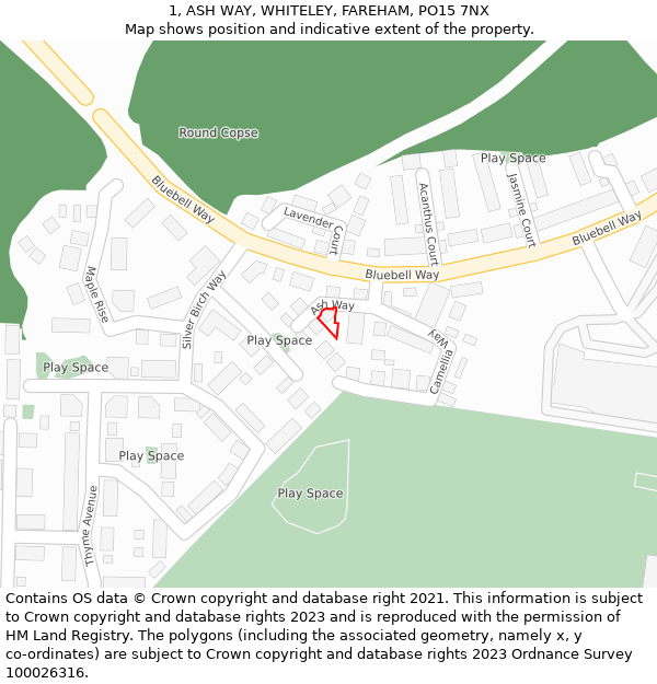 1, ASH WAY, WHITELEY, FAREHAM, PO15 7NX: Location map and indicative extent of plot