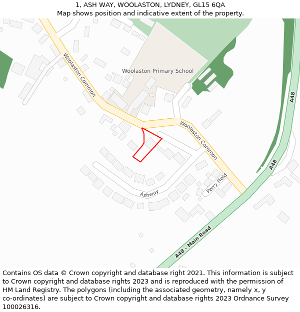 1, ASH WAY, WOOLASTON, LYDNEY, GL15 6QA: Location map and indicative extent of plot