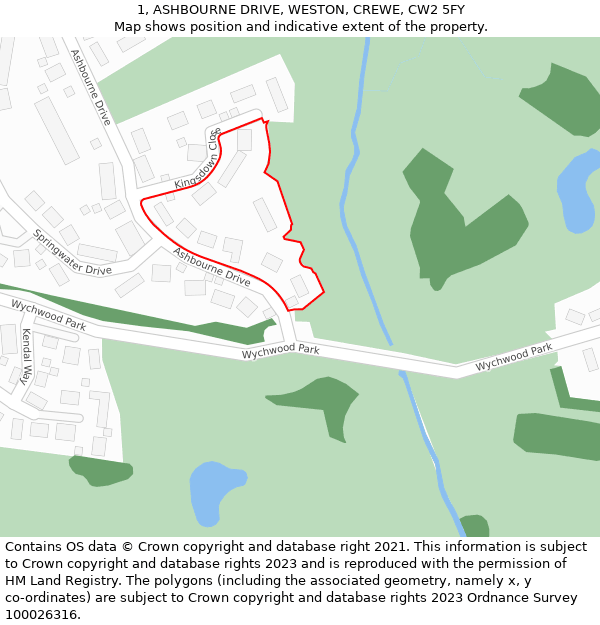 1, ASHBOURNE DRIVE, WESTON, CREWE, CW2 5FY: Location map and indicative extent of plot