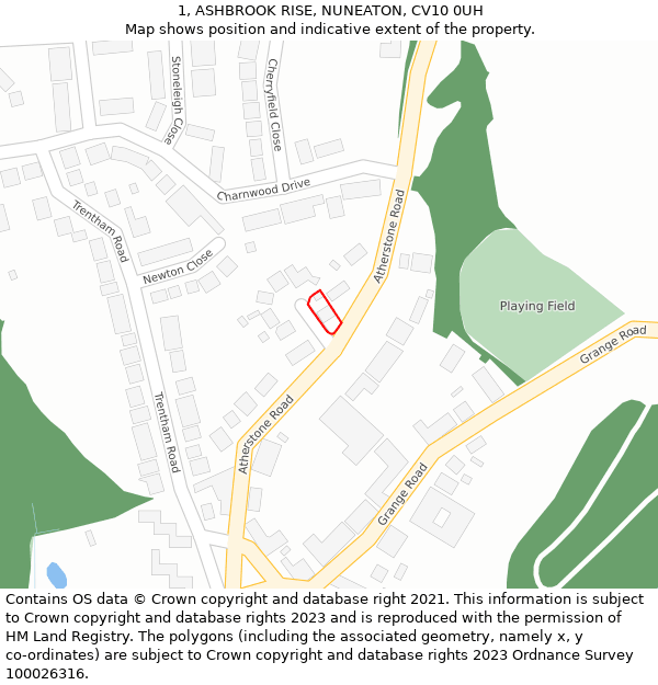 1, ASHBROOK RISE, NUNEATON, CV10 0UH: Location map and indicative extent of plot