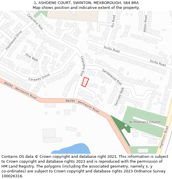 1, ASHDENE COURT, SWINTON, MEXBOROUGH, S64 8RA: Location map and indicative extent of plot