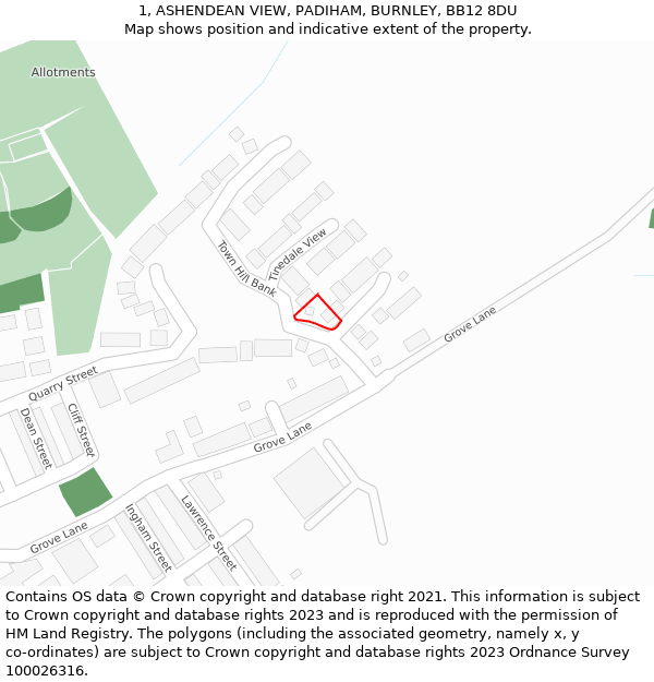 1, ASHENDEAN VIEW, PADIHAM, BURNLEY, BB12 8DU: Location map and indicative extent of plot