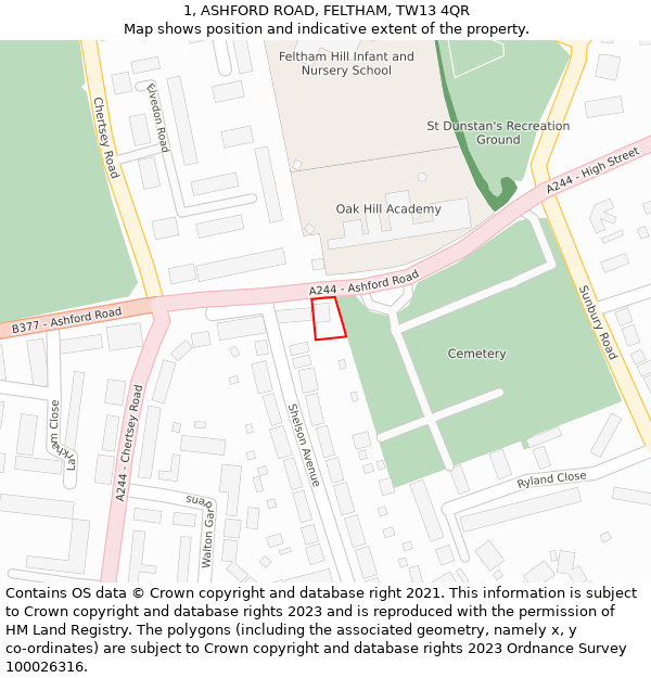 1, ASHFORD ROAD, FELTHAM, TW13 4QR: Location map and indicative extent of plot