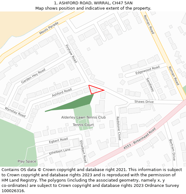 1, ASHFORD ROAD, WIRRAL, CH47 5AN: Location map and indicative extent of plot