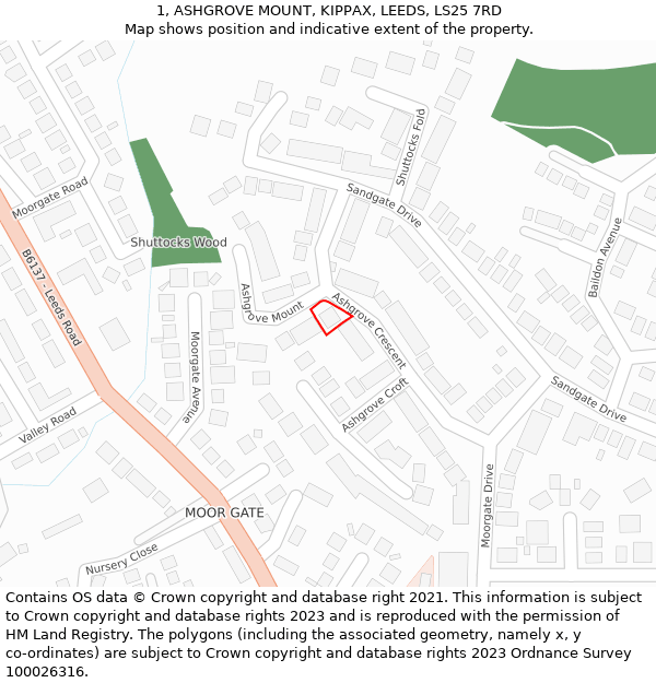 1, ASHGROVE MOUNT, KIPPAX, LEEDS, LS25 7RD: Location map and indicative extent of plot