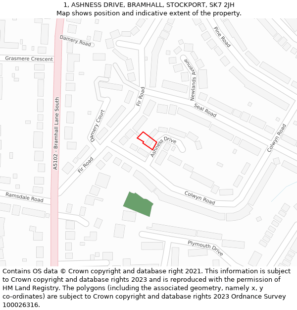 1, ASHNESS DRIVE, BRAMHALL, STOCKPORT, SK7 2JH: Location map and indicative extent of plot