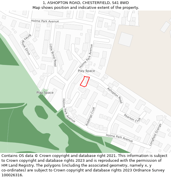 1, ASHOPTON ROAD, CHESTERFIELD, S41 8WD: Location map and indicative extent of plot