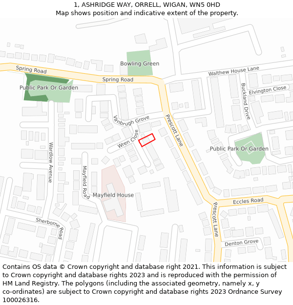 1, ASHRIDGE WAY, ORRELL, WIGAN, WN5 0HD: Location map and indicative extent of plot