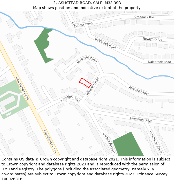 1, ASHSTEAD ROAD, SALE, M33 3SB: Location map and indicative extent of plot