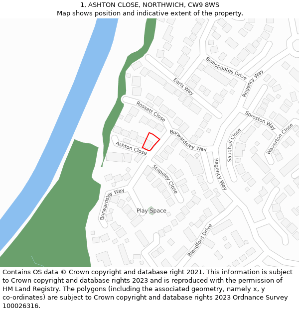 1, ASHTON CLOSE, NORTHWICH, CW9 8WS: Location map and indicative extent of plot