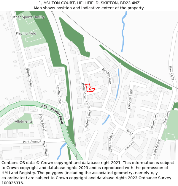 1, ASHTON COURT, HELLIFIELD, SKIPTON, BD23 4NZ: Location map and indicative extent of plot