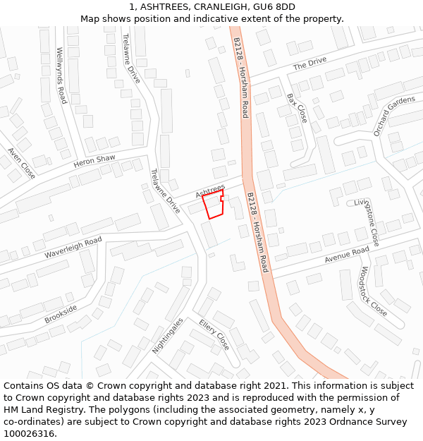 1, ASHTREES, CRANLEIGH, GU6 8DD: Location map and indicative extent of plot