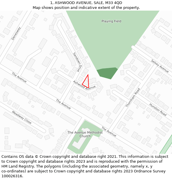 1, ASHWOOD AVENUE, SALE, M33 4QD: Location map and indicative extent of plot