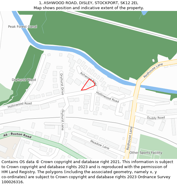 1, ASHWOOD ROAD, DISLEY, STOCKPORT, SK12 2EL: Location map and indicative extent of plot
