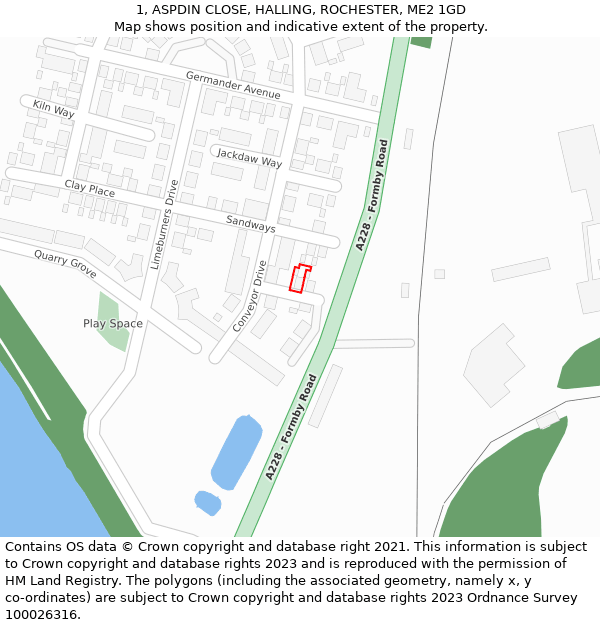 1, ASPDIN CLOSE, HALLING, ROCHESTER, ME2 1GD: Location map and indicative extent of plot