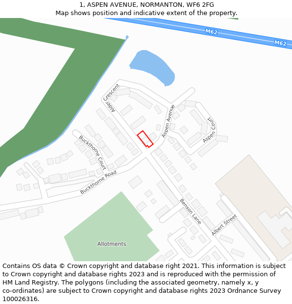 1, ASPEN AVENUE, NORMANTON, WF6 2FG: Location map and indicative extent of plot