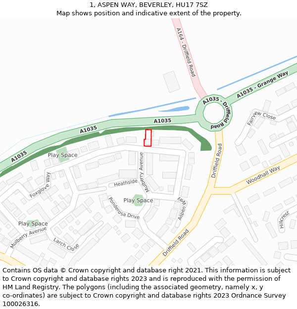 1, ASPEN WAY, BEVERLEY, HU17 7SZ: Location map and indicative extent of plot