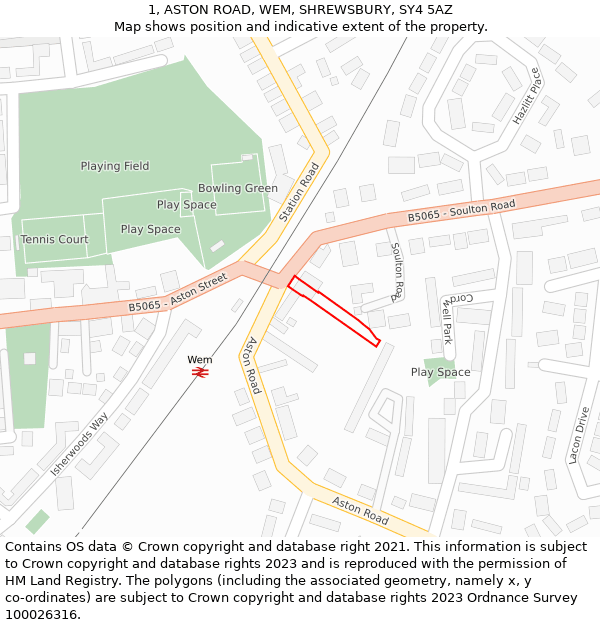 1, ASTON ROAD, WEM, SHREWSBURY, SY4 5AZ: Location map and indicative extent of plot