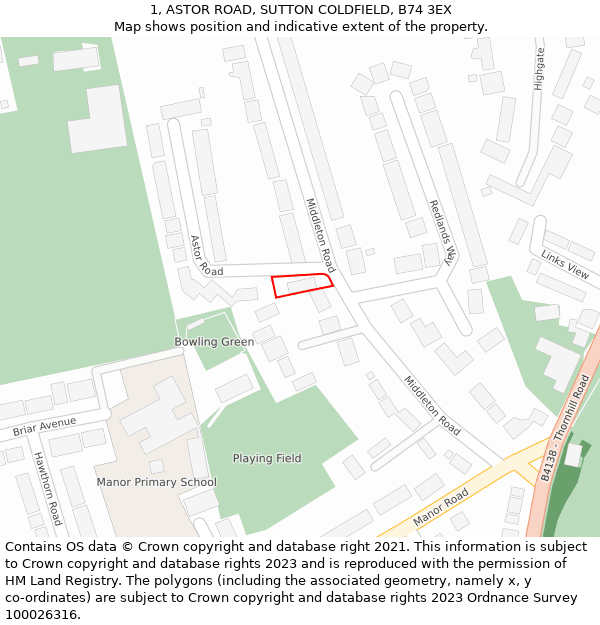 1, ASTOR ROAD, SUTTON COLDFIELD, B74 3EX: Location map and indicative extent of plot