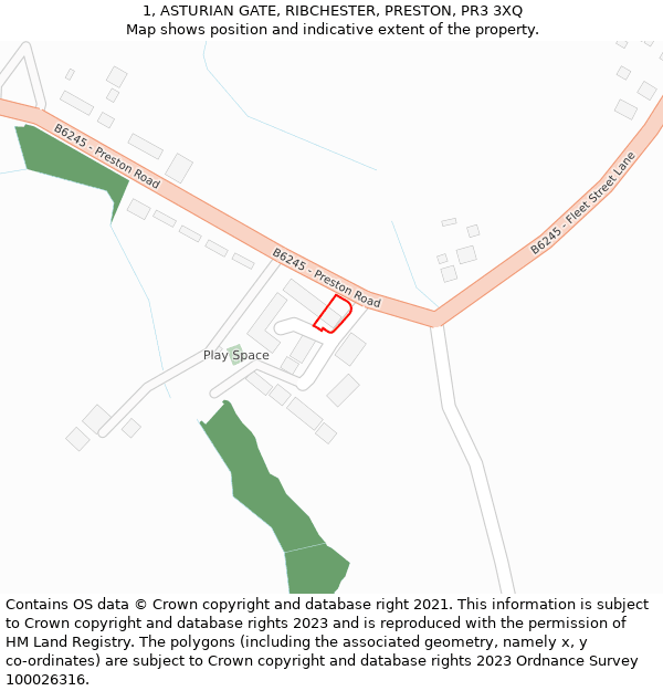 1, ASTURIAN GATE, RIBCHESTER, PRESTON, PR3 3XQ: Location map and indicative extent of plot