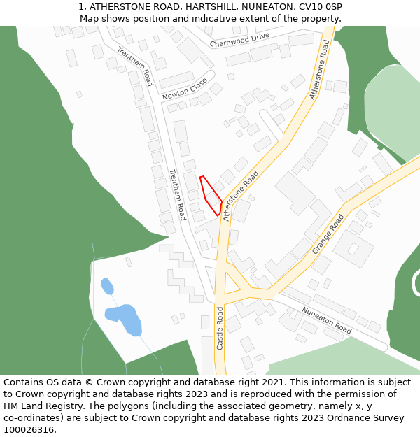 1, ATHERSTONE ROAD, HARTSHILL, NUNEATON, CV10 0SP: Location map and indicative extent of plot