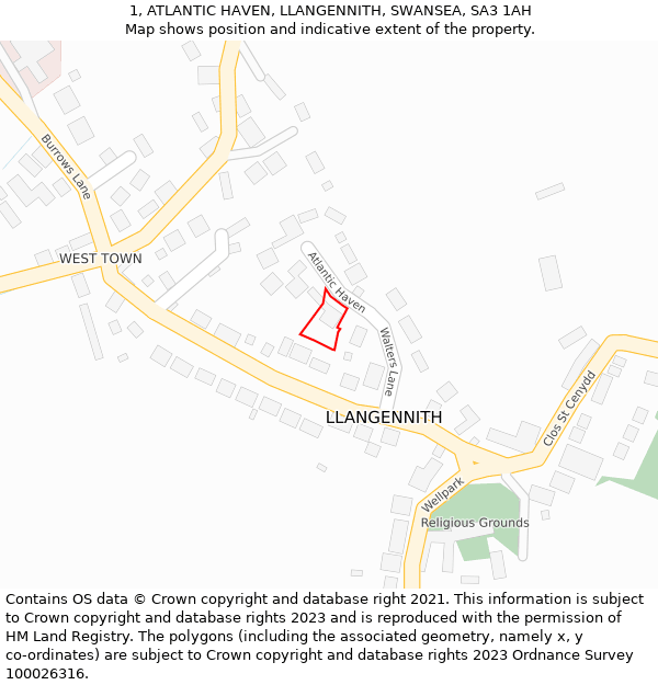 1, ATLANTIC HAVEN, LLANGENNITH, SWANSEA, SA3 1AH: Location map and indicative extent of plot