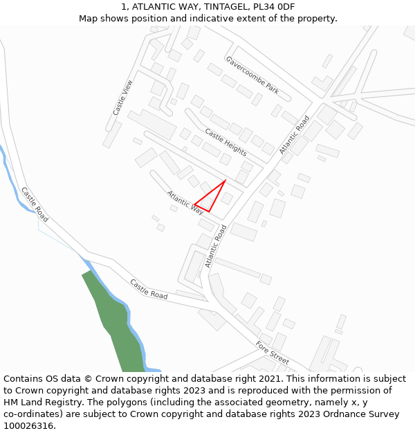 1, ATLANTIC WAY, TINTAGEL, PL34 0DF: Location map and indicative extent of plot