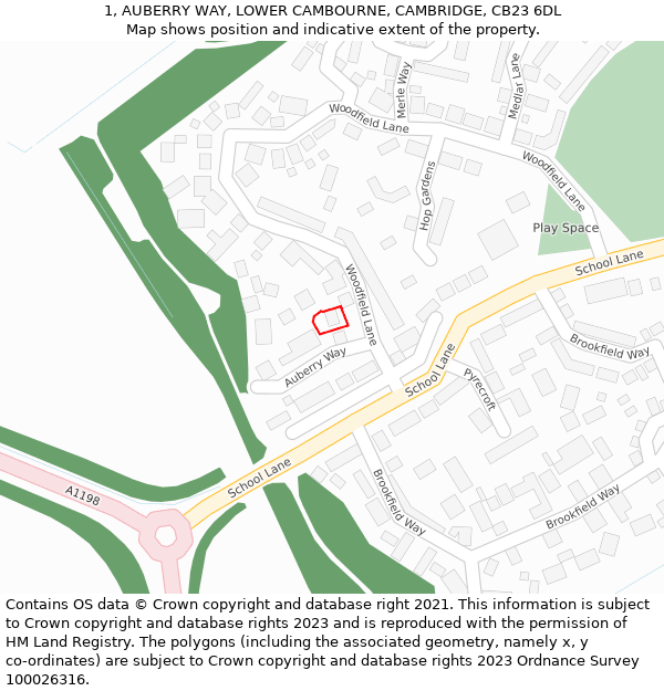 1, AUBERRY WAY, LOWER CAMBOURNE, CAMBRIDGE, CB23 6DL: Location map and indicative extent of plot