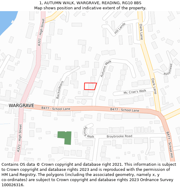 1, AUTUMN WALK, WARGRAVE, READING, RG10 8BS: Location map and indicative extent of plot