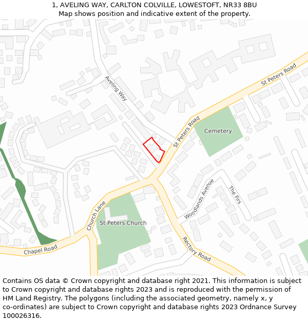 1, AVELING WAY, CARLTON COLVILLE, LOWESTOFT, NR33 8BU: Location map and indicative extent of plot