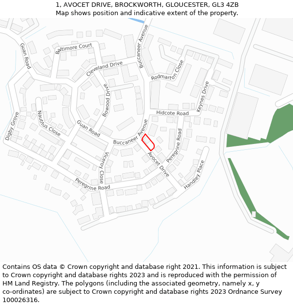 1, AVOCET DRIVE, BROCKWORTH, GLOUCESTER, GL3 4ZB: Location map and indicative extent of plot