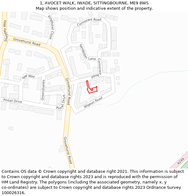 1, AVOCET WALK, IWADE, SITTINGBOURNE, ME9 8WS: Location map and indicative extent of plot