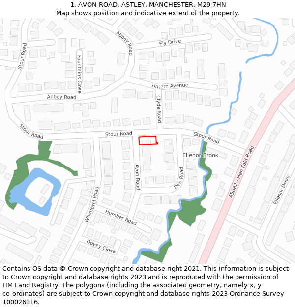 1, AVON ROAD, ASTLEY, MANCHESTER, M29 7HN: Location map and indicative extent of plot