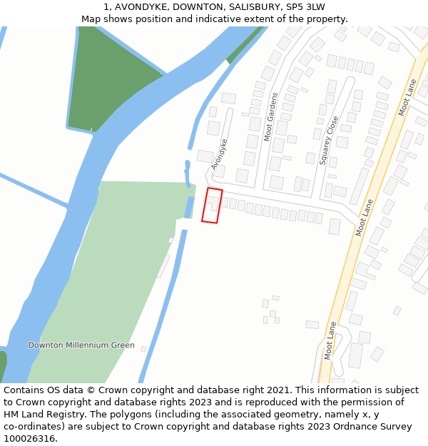 1, AVONDYKE, DOWNTON, SALISBURY, SP5 3LW: Location map and indicative extent of plot