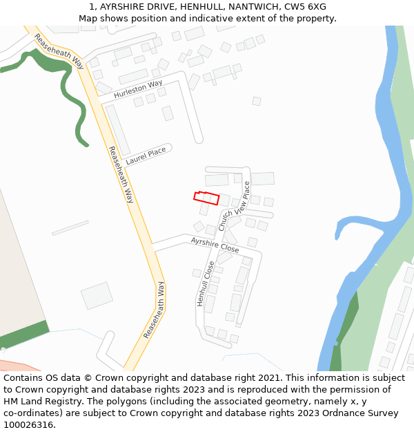 1, AYRSHIRE DRIVE, HENHULL, NANTWICH, CW5 6XG: Location map and indicative extent of plot