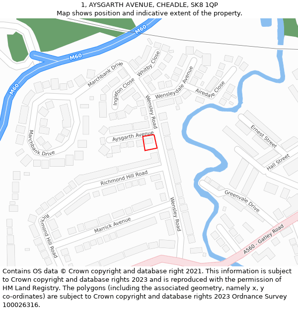 1, AYSGARTH AVENUE, CHEADLE, SK8 1QP: Location map and indicative extent of plot