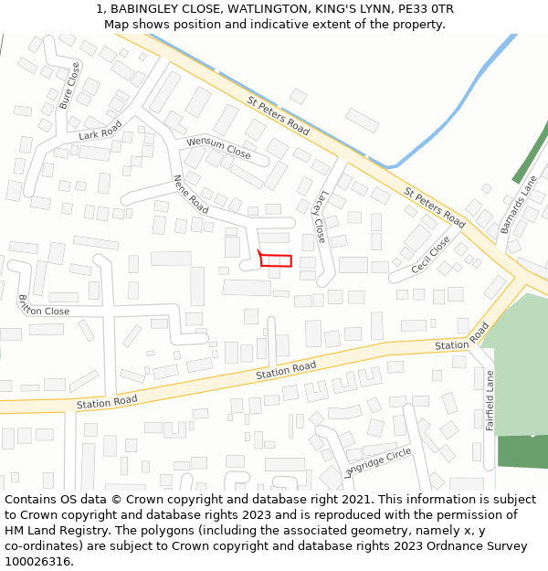 1, BABINGLEY CLOSE, WATLINGTON, KING'S LYNN, PE33 0TR: Location map and indicative extent of plot