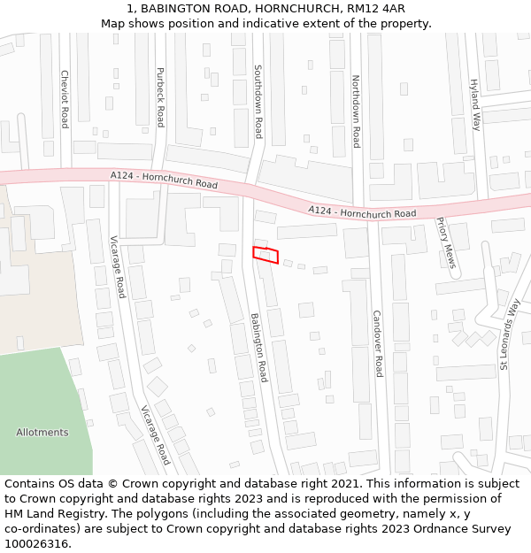 1, BABINGTON ROAD, HORNCHURCH, RM12 4AR: Location map and indicative extent of plot